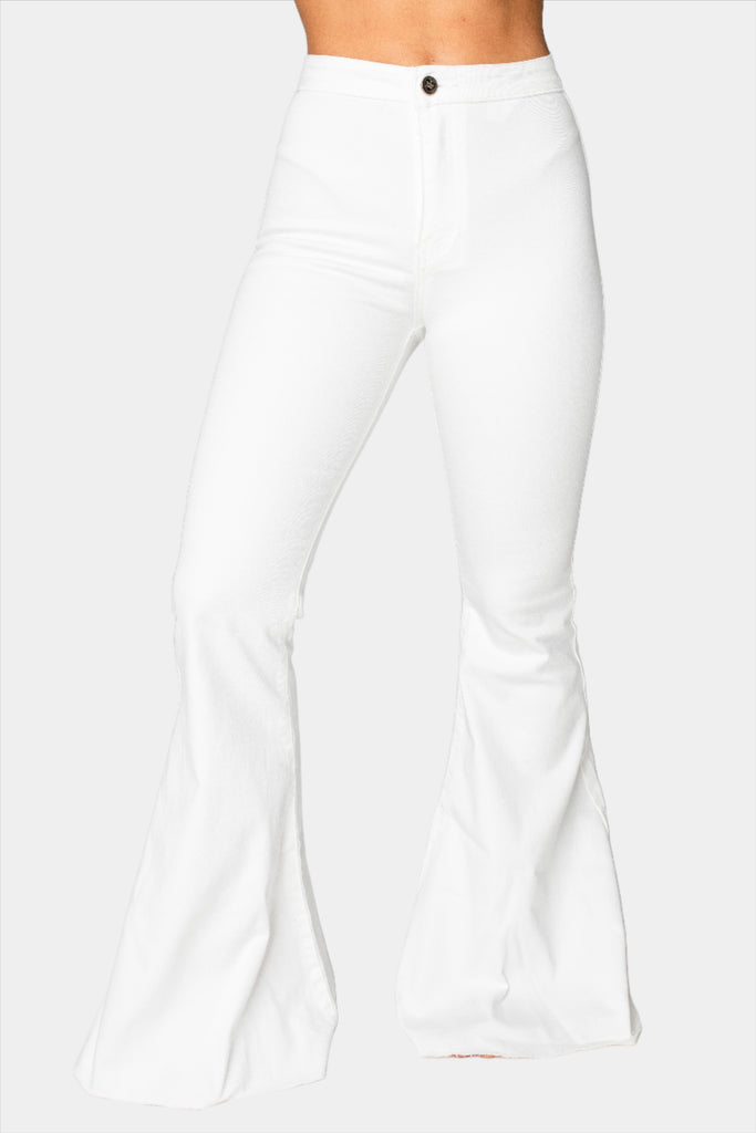 white flare high waisted jeans