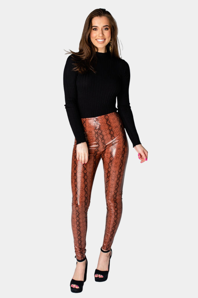 BuddyLove | Mila Patent Vegan Leather Legging | Cognac Snake ...