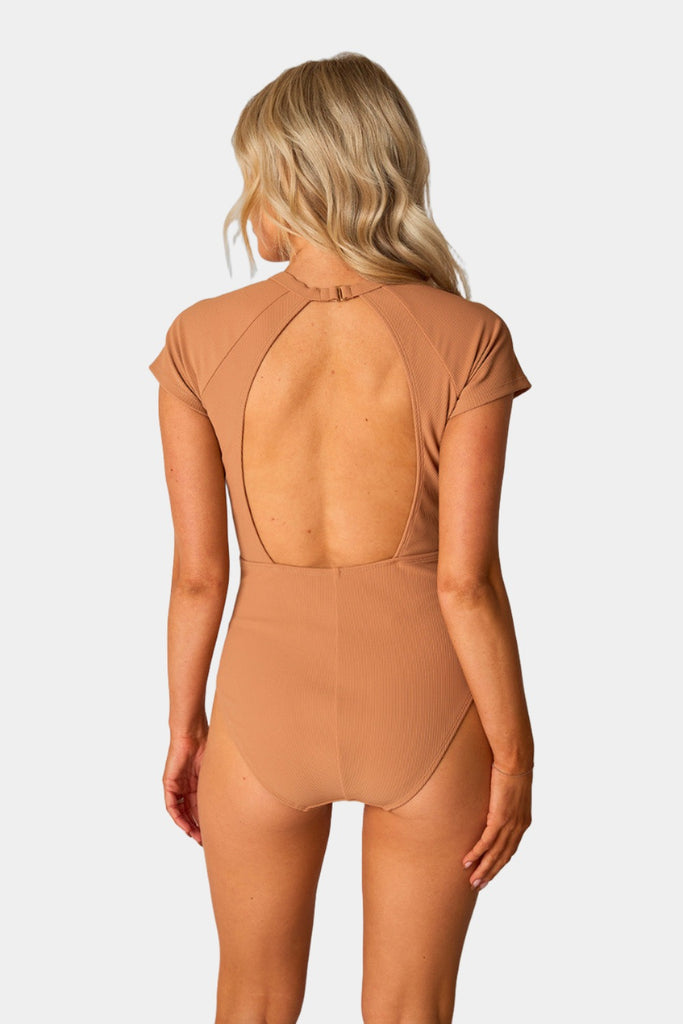Select Sustainable Wearable Women's Apparel,Women, T-Shirts & Tops, Tank Tops - Clothing Shop OnlineMona Short Sleeve One-Piece Swimsuit - Sand