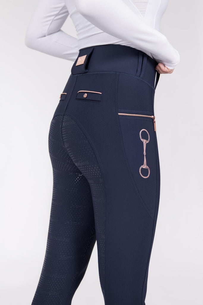 KYLIE - NAVY ''ROSE GOLD'' LEGGINGS FULL SEAT SILICONE – HorseGloss