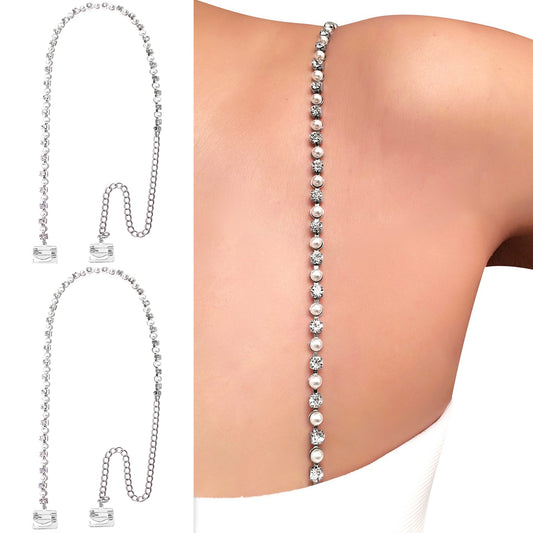 2 Pairs Pearl Bra Straps Bling Bra Rhinestone Bra Strap Clips Holder Dress  Straps for Strapless Dress Clear Bra Straps Adjustable Girl Tops Shoulder