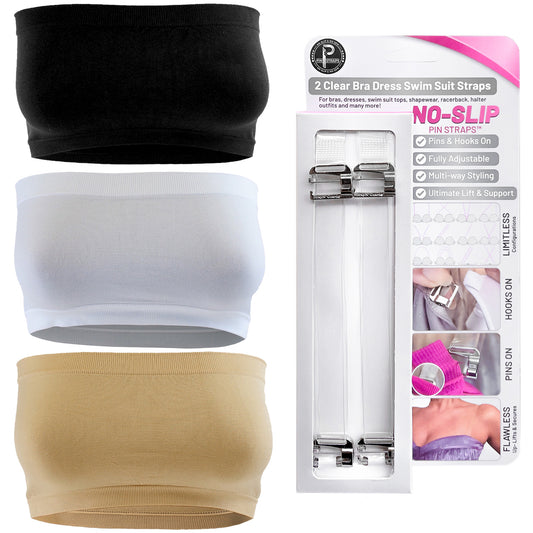 Padded Tube Top Bra (in Black, White or Nude) with Clear Straps