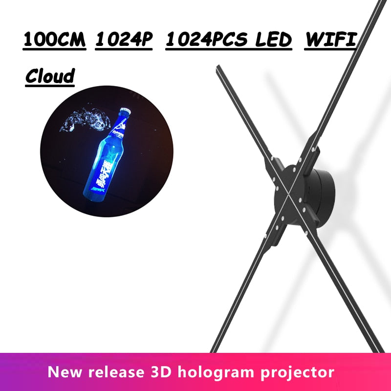 100CM 1024Pcs LED Remote Advertising Display Player Holographic Imaging Lamp propeller 3D Hologram Projector Light led fan