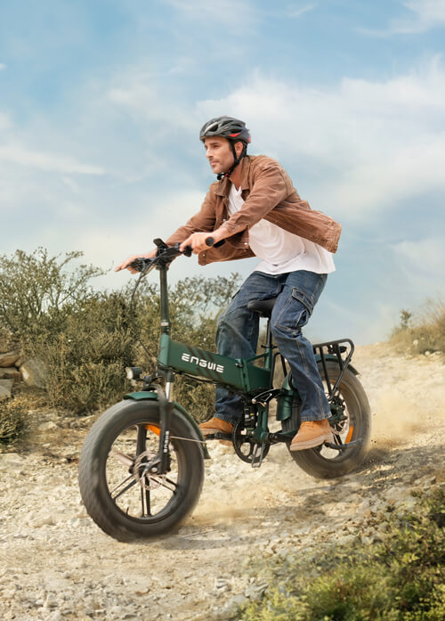 a man rides an engwe engine pro 2.0 electric gravel bike