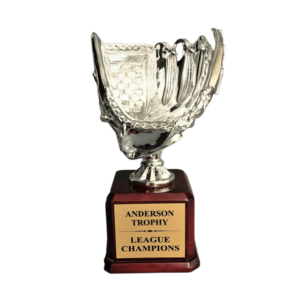 Full Color Champions Football Trophy on Woodgrain Finish Base