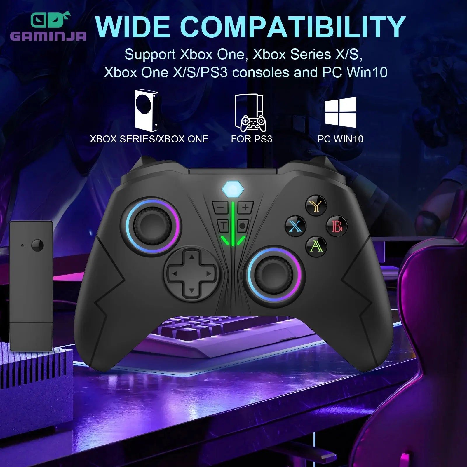 Wireless Gamepad with M1/M2 Keys Vibration 6-AXIS for Xbox One Xbox Series X/S Xbox One X/S/PS3 Consoles and PC