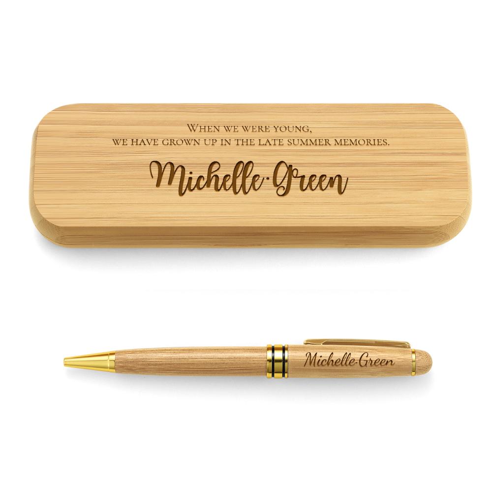 Personalized Wood Pen Set Engraved Pet With Wooden Case - C-Bazar