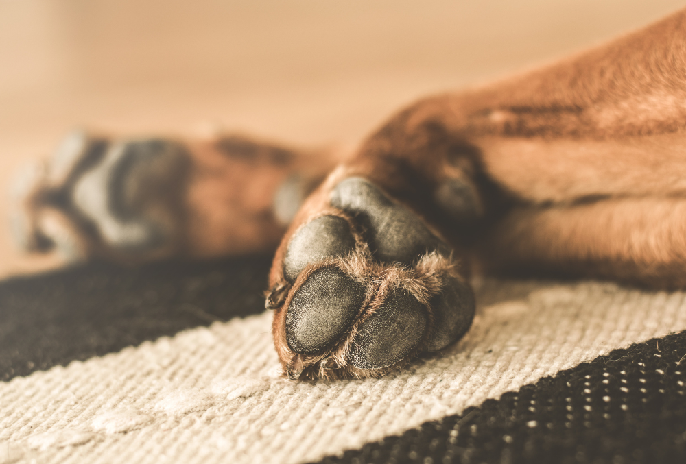 Cracked dog paws that can benefit from Dog Love Oil's Paw cleanser with Aloe Vera