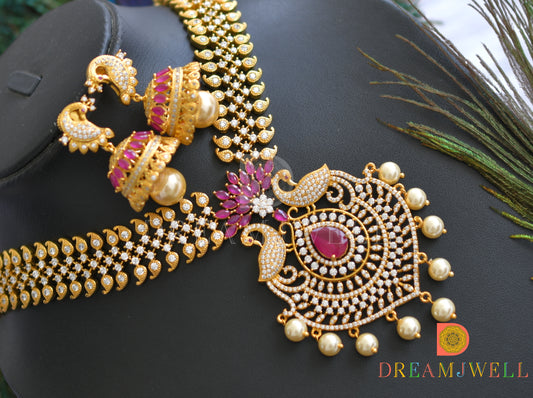 Gold tone cz-ruby peacock necklace set dj-07669