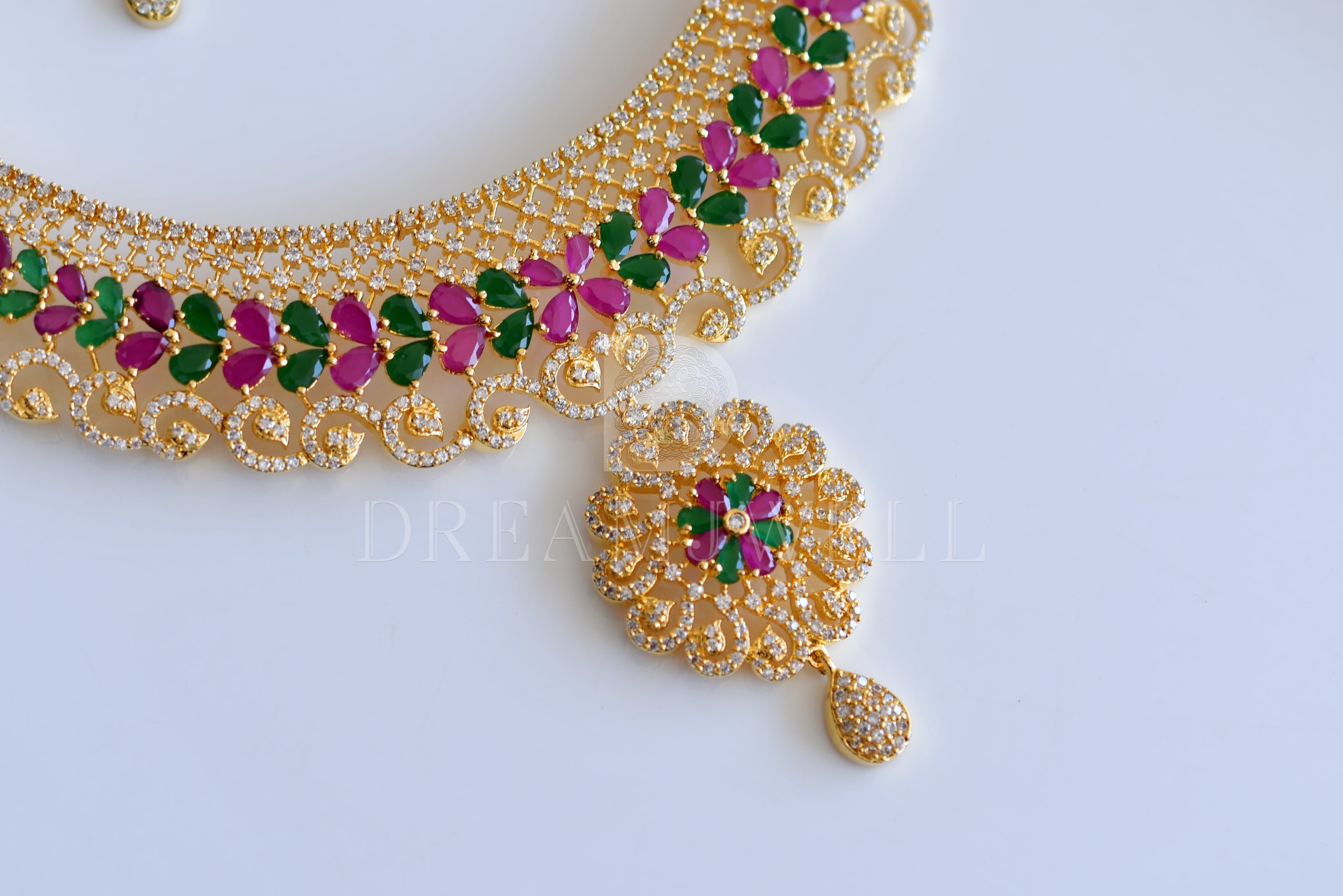 cz ruby and emerald necklace set