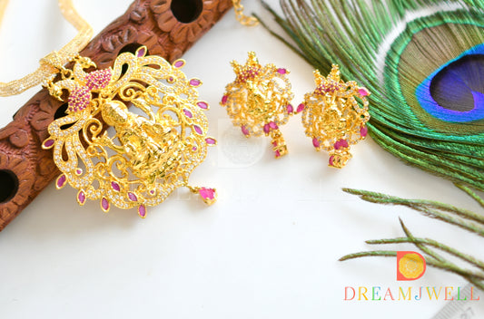 Gold tone Cz multi color peacock necklace set dj-20625
