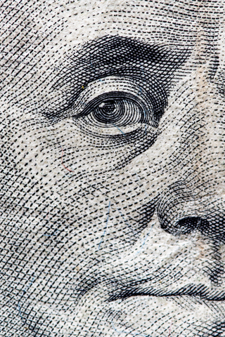 Ben Franklin Face on the hundred dollar bill