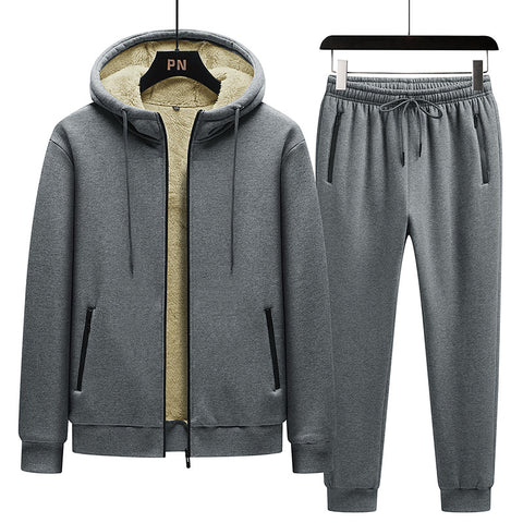 Lamb fur hoodie with cotton sweat pants