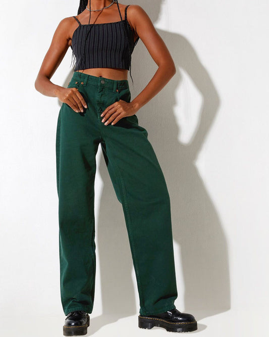 Green Aesthetic Outfits  Green Denim Wide Leg Pants – 3rdpartypeople