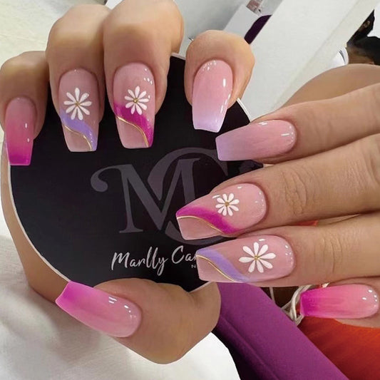 Summer Nails 2023 | Silver Pink Glitter Graduation Nails Inspo Oval Round  Tips Shorties Nails Luxury Handmade Press On Nails 24 pieces