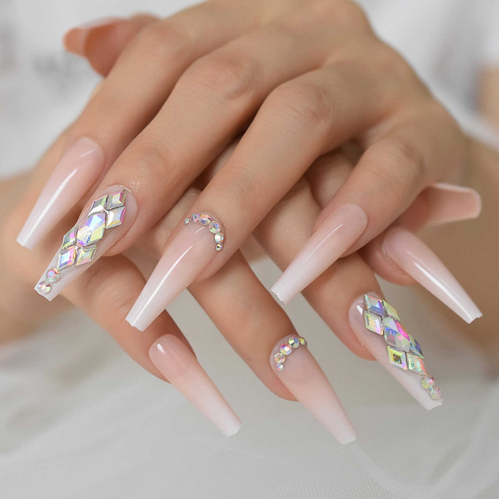 Winter Nails | Pink Ombre French Tips Nails Luxury Diamond ...