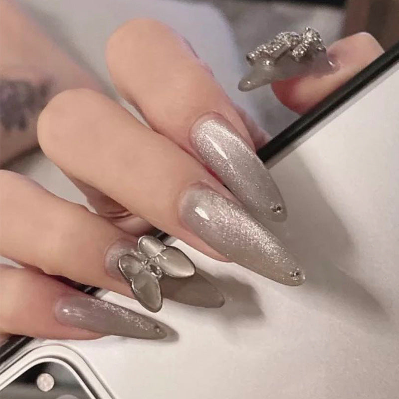 Spring Nails | Late Winter Nails Luxury Butterfly Silver Almond Press –  3Rdpartypeople