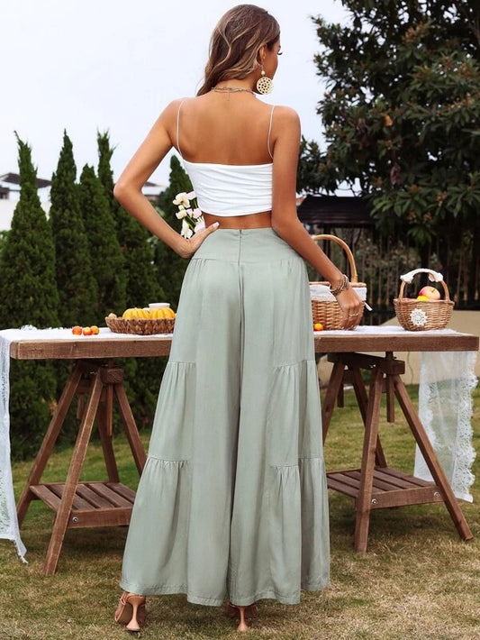 Summer Linen Outfits  Green Crop Top Aesthetic Linen Pants Outfit