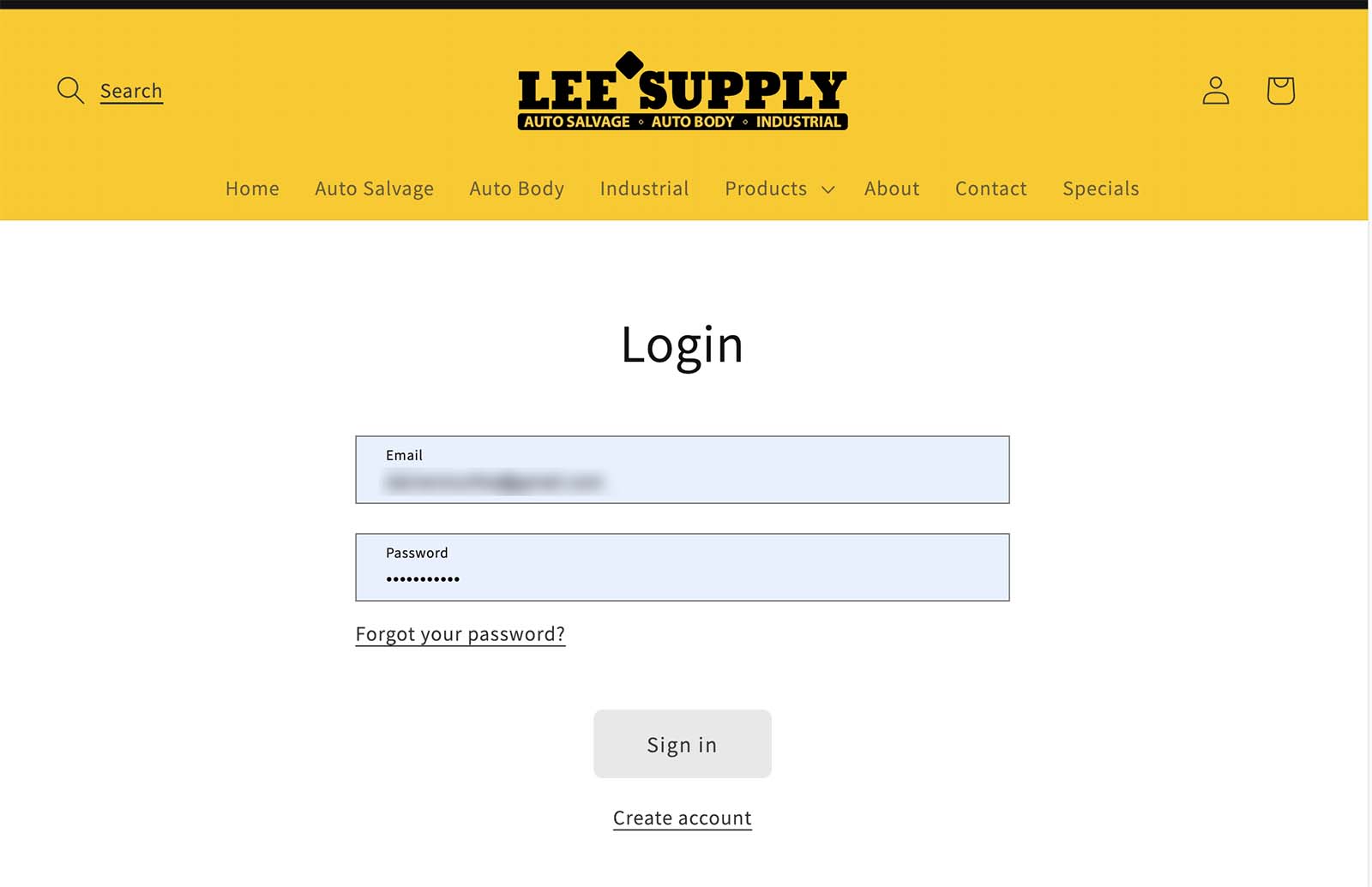 Log in page