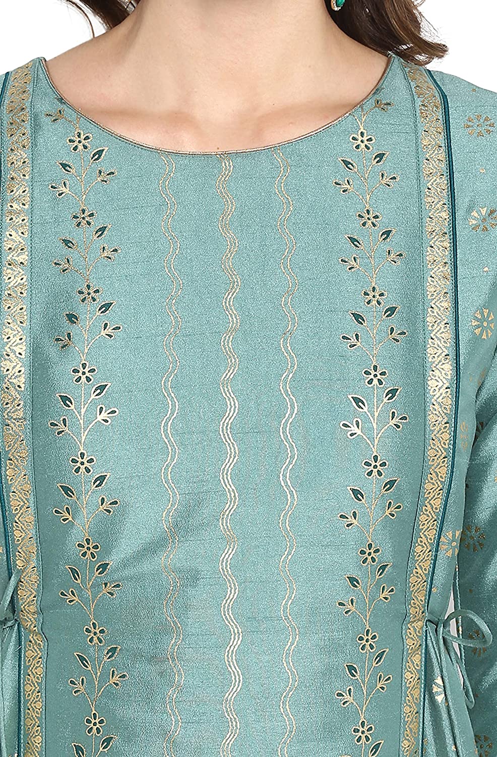 Janasya Women's Light Turquoise blue Poly Silk Ethnic Dress