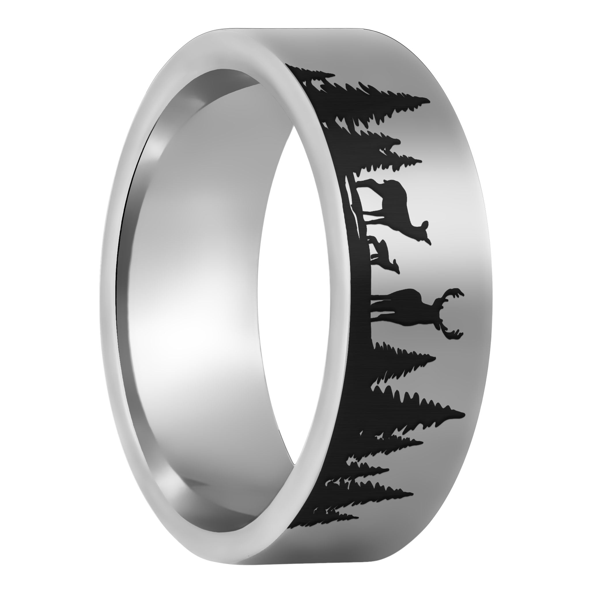 Personalized Engraved Black Tungsten Ring Fishing Line-Wood & Deer