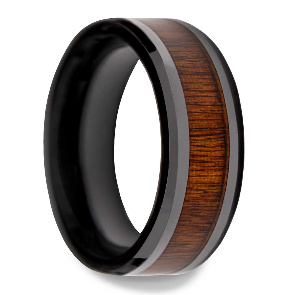 The Moonshine, Wood Inlay Mens Wedding Band