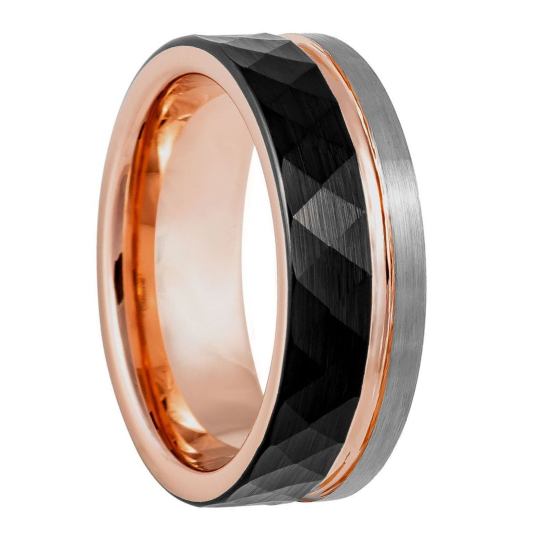 Mens black and sales rose gold wedding band