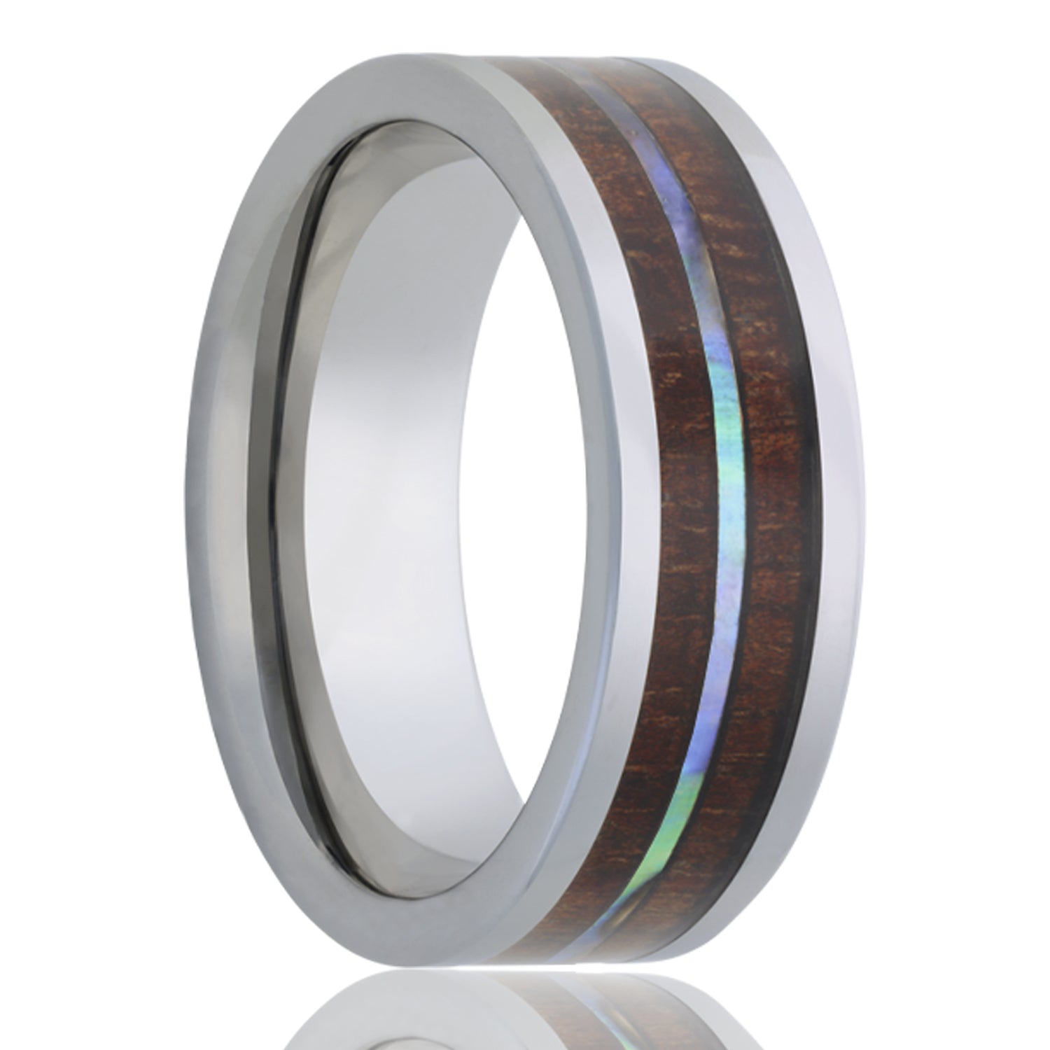 The Moonshine, Wood Inlay Mens Wedding Band