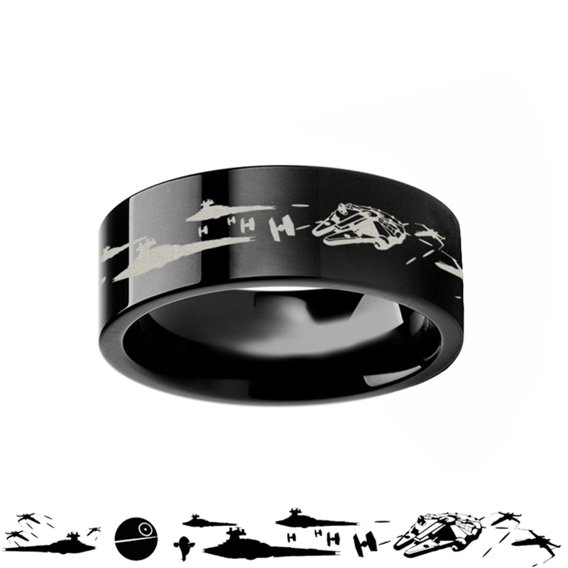 star wars battle scene black tungsten wedding band