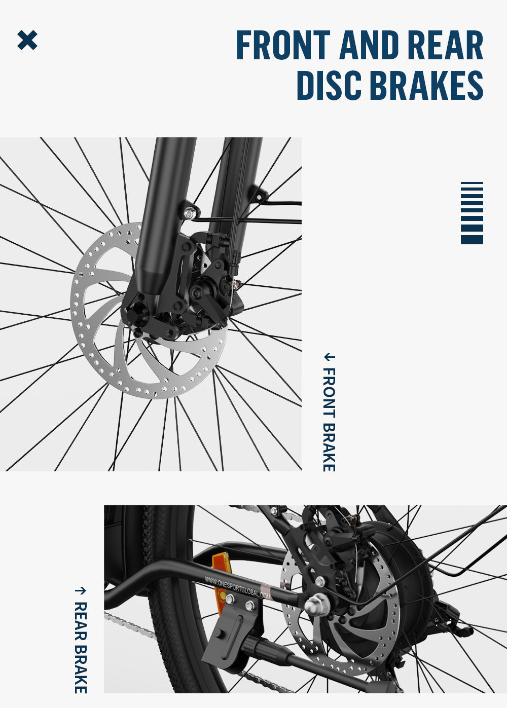 OneSport OT18-3 step-through ebike front and rear disc brakes