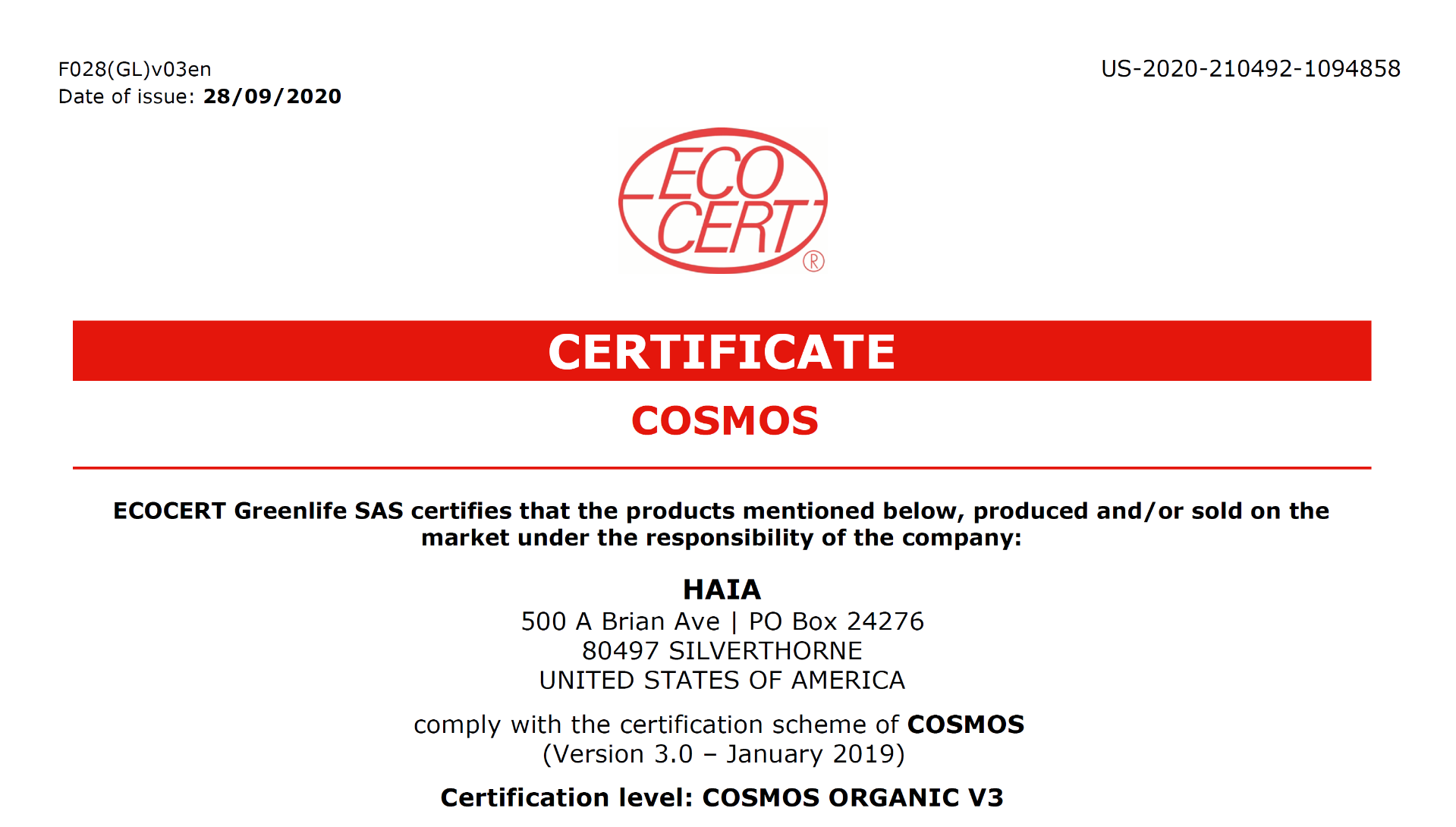cosmos certificate