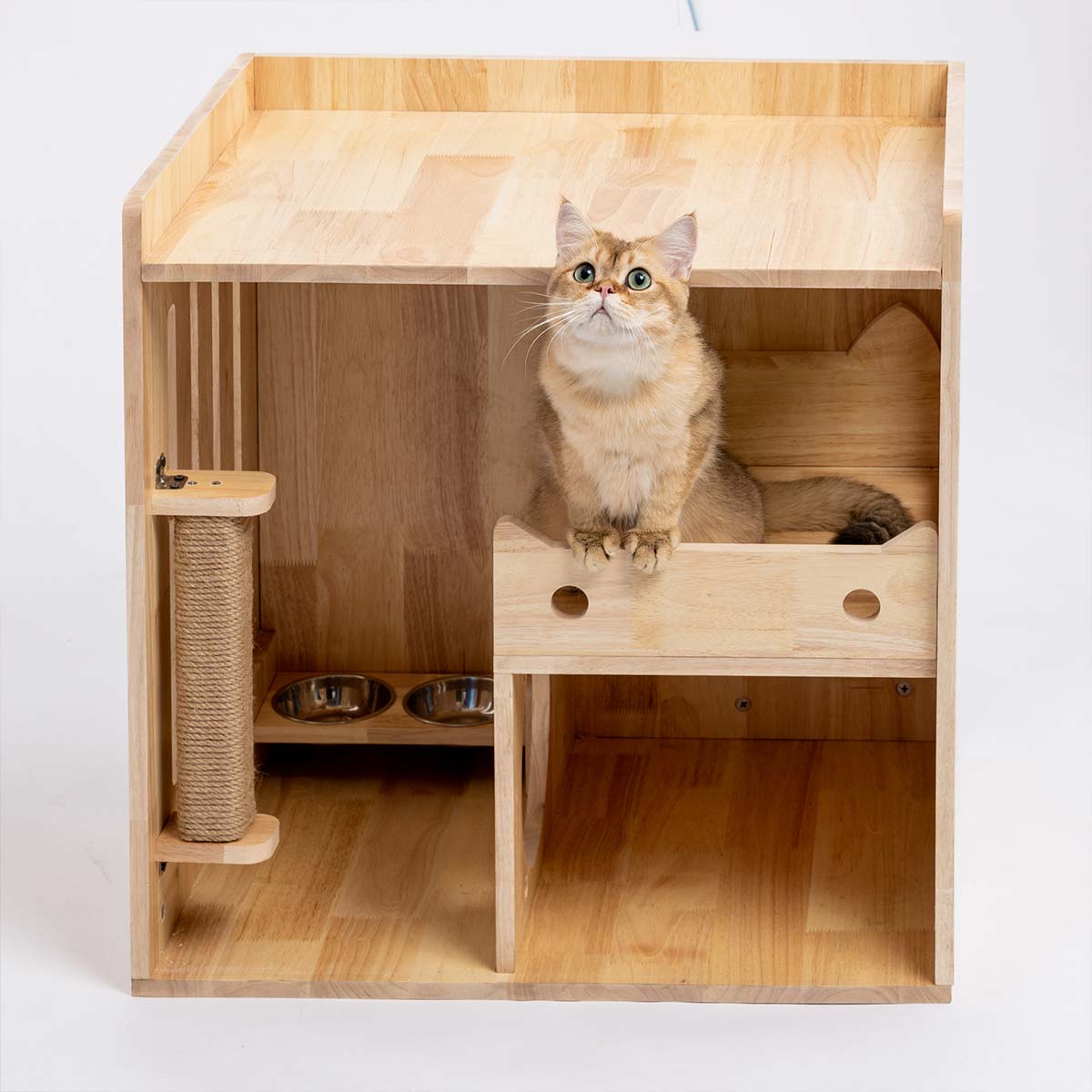 PETOMG Kumipuinen kissapuu, puinen kissan häkki, kissatorni, kissan talo –  petomg