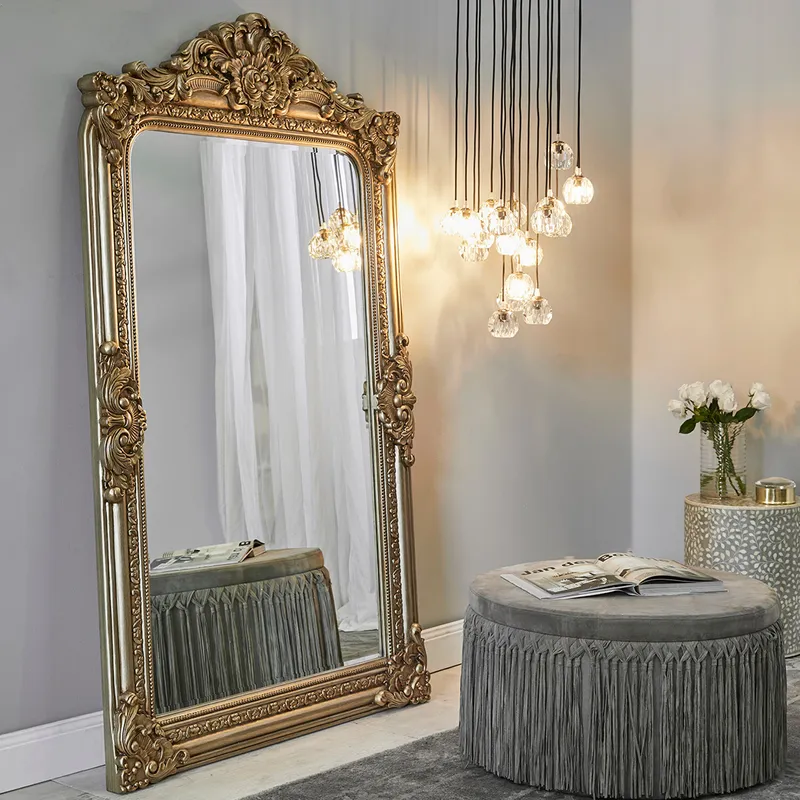 Cafe Lighting and Living Elizabeth Floor Mirror Antique Gold | 40423