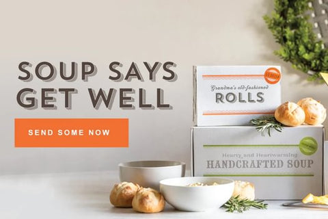 Image of Spoonful of Comfort Soup Package with text "Soup Says Get Well".