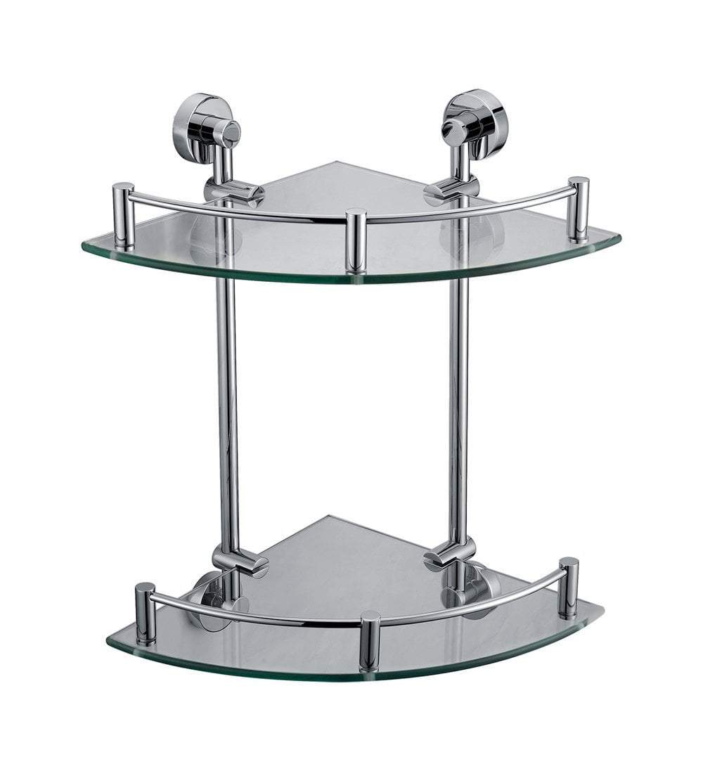 Polished Chrome Corner Mounted Double Glass Shower Shelf Bathroom Acce -  Luxury Bath Collection