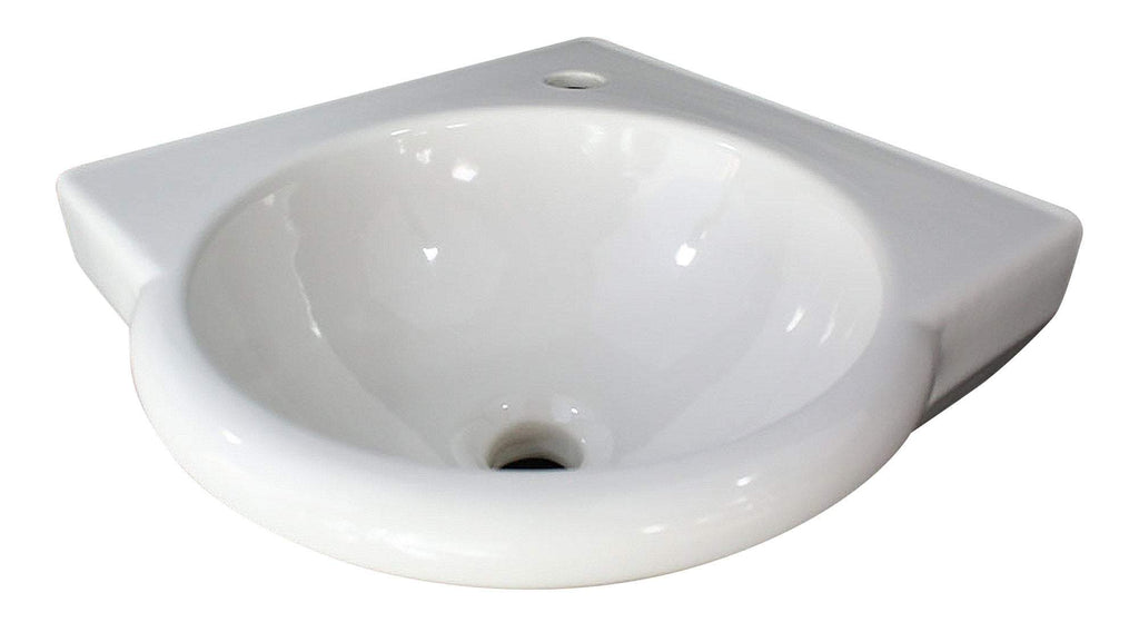 White 15 Round Corner Wall Mounted Porcelain Bathroom Sink