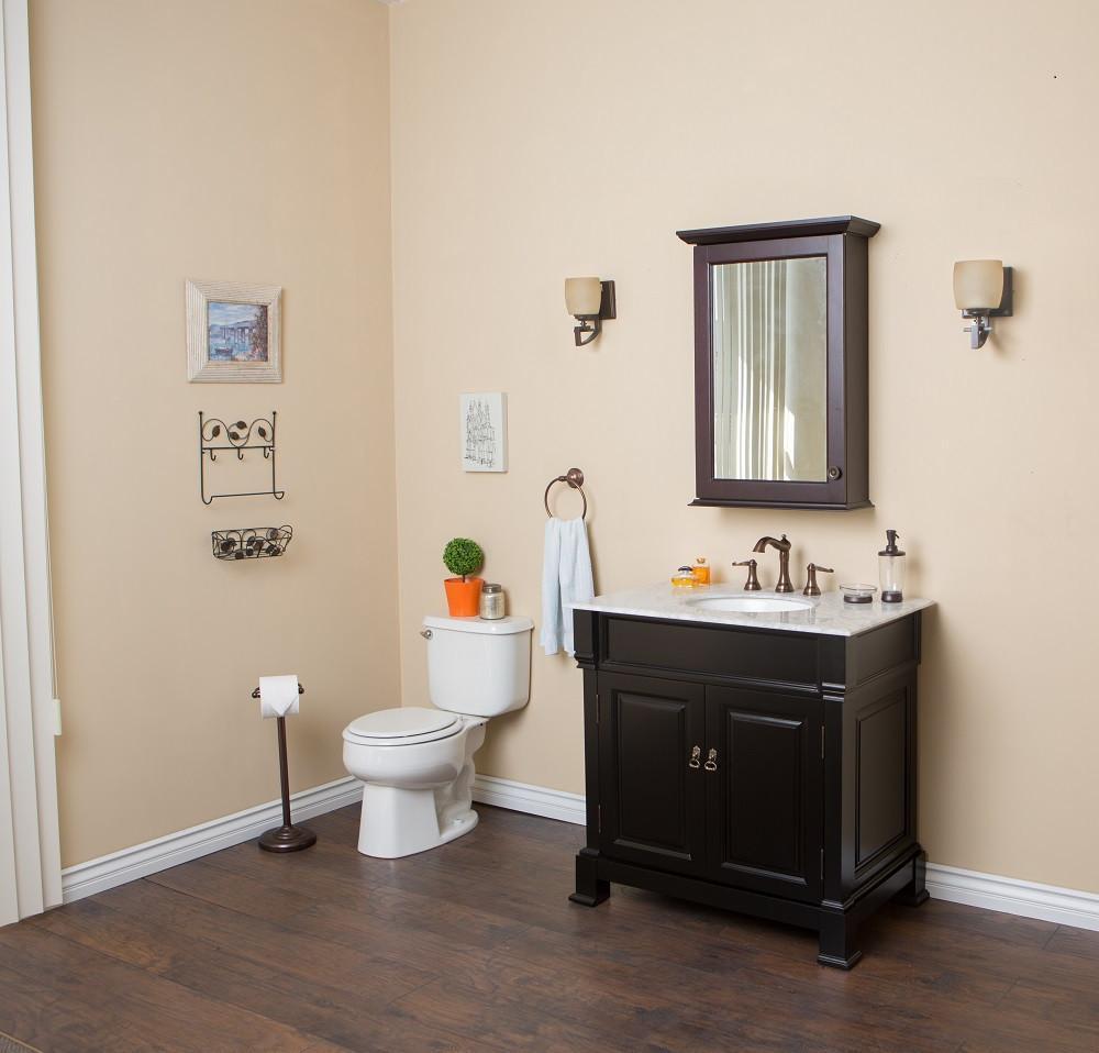 36 Single Sink Vanity Wood Cabinet Espresso White Marble Top