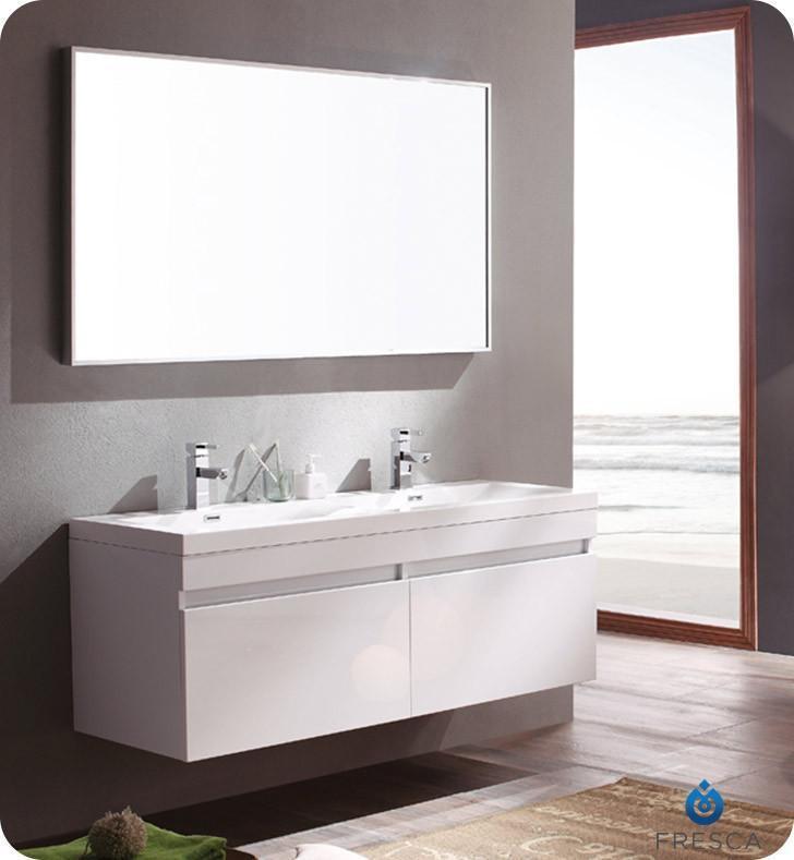 Fresca Largo 56 White Modern Bathroom Vanity W Wavy Double Sinks