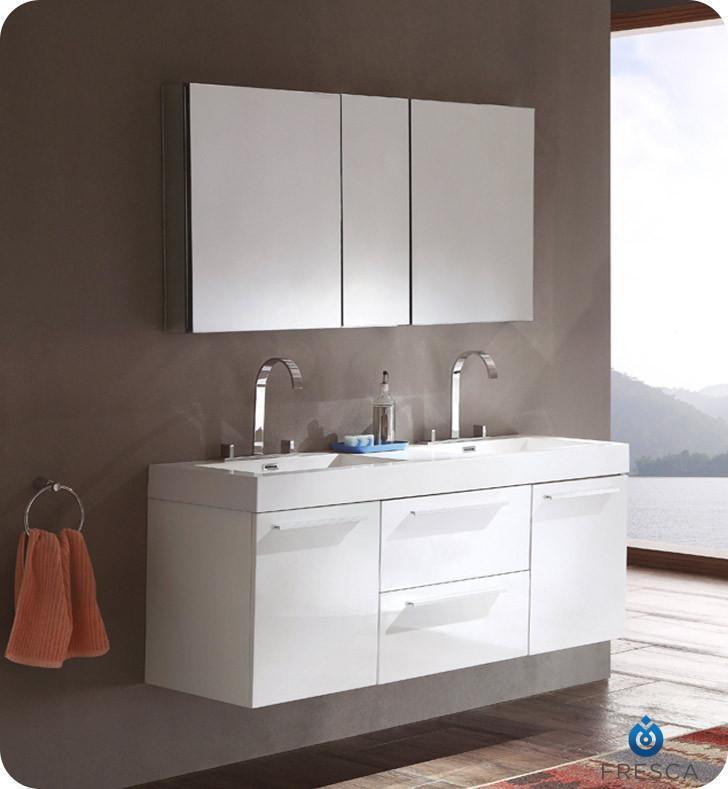 Fresca Opulento 54 White Modern Double Sink Bathroom Vanity W Medicine Cabinet