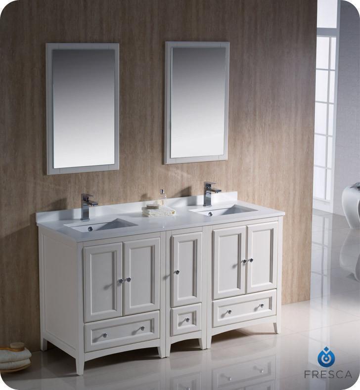 Fresca Oxford 60 Antique White Traditional Double Sink Bathroom Vanity W Side Cabinet