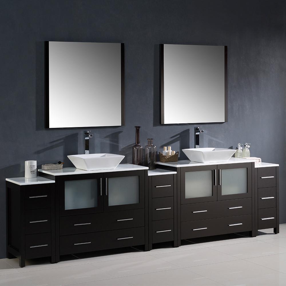 Fresca Torino 108 Espresso Modern Double Sink Bathroom Vanity W 3 Side Cabinets Vessel Sinks