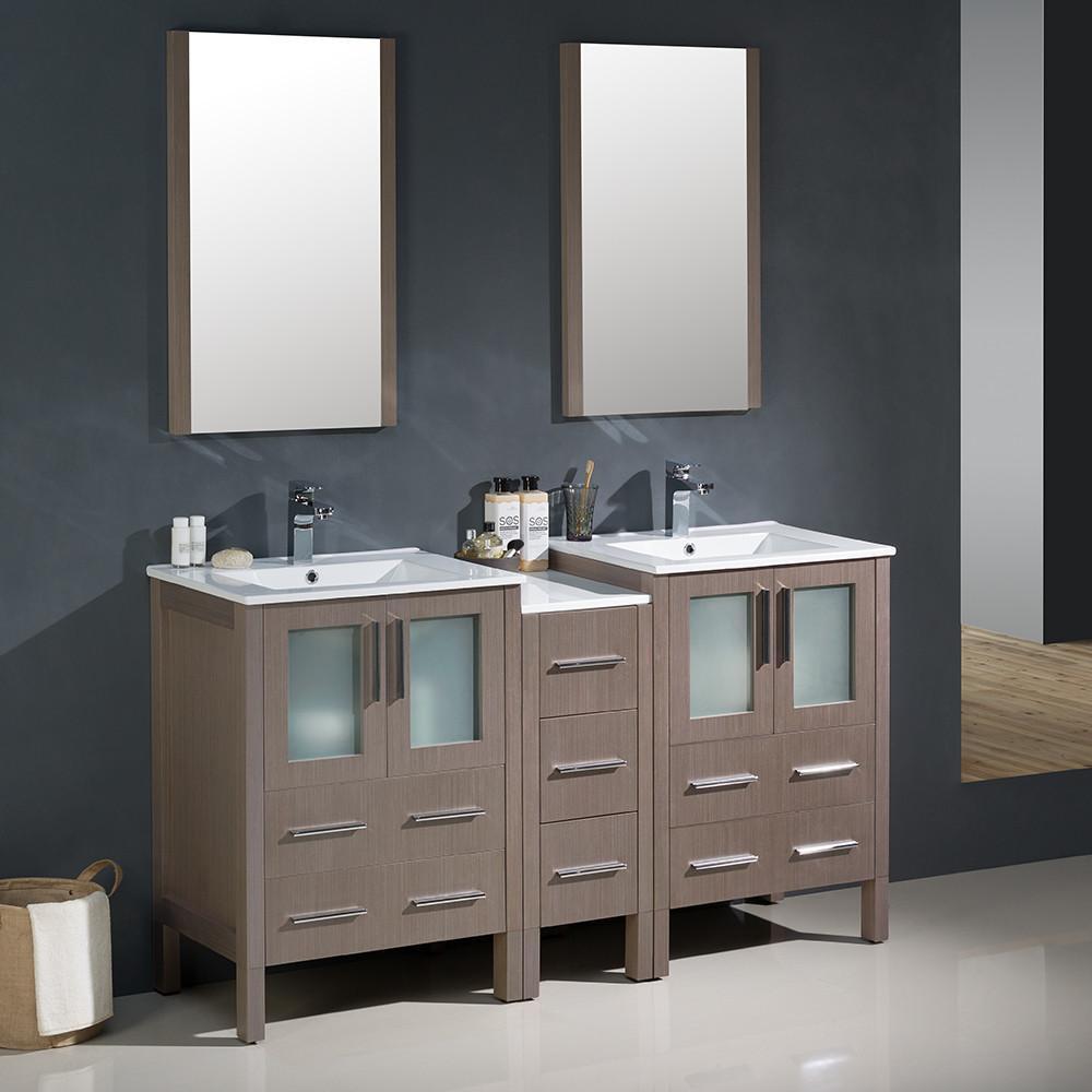 Fresca Torino 60 Gray Oak Modern Double Sink Bathroom Vanity W Side Cabinet Integrated Sinks