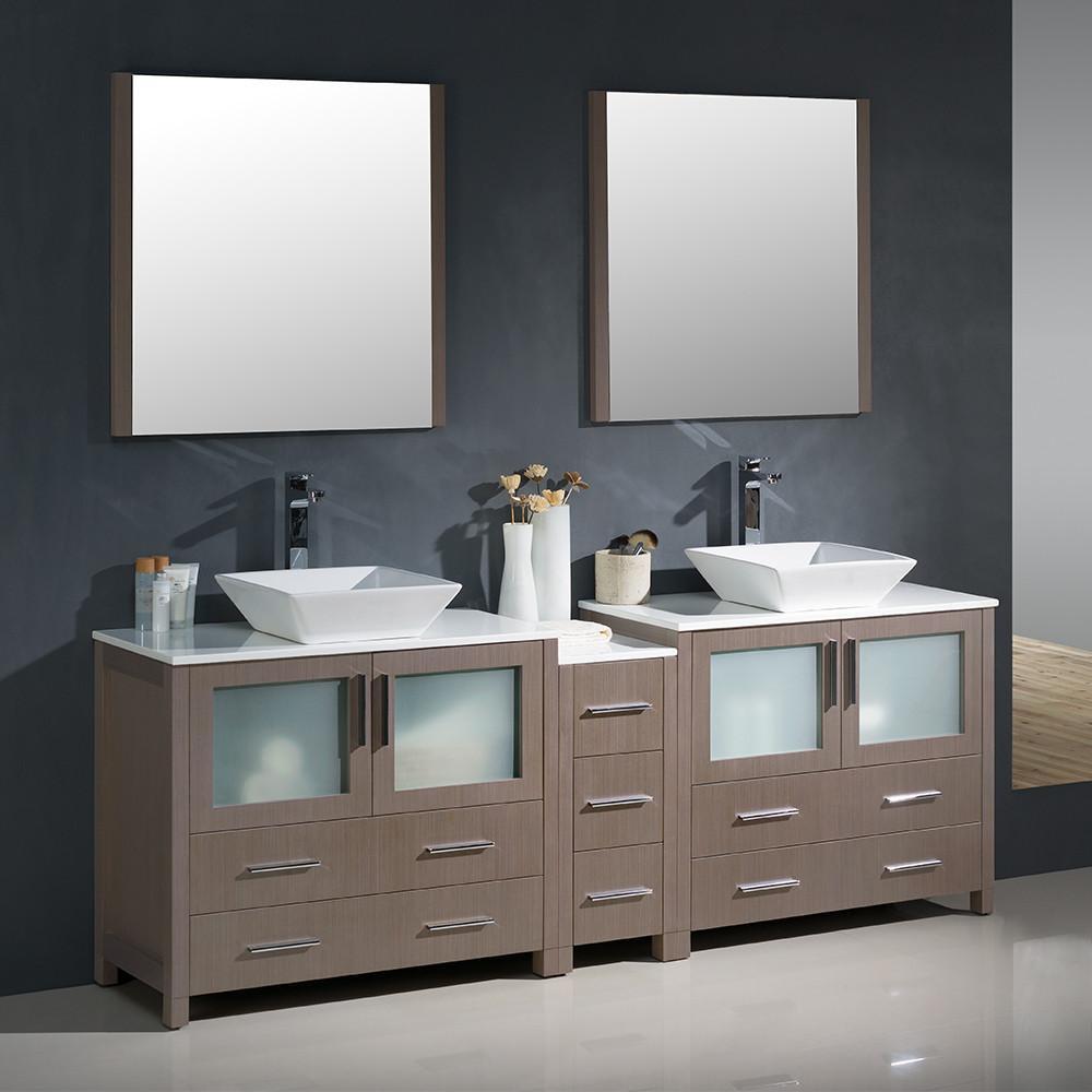 Fresca Torino 84 Gray Oak Modern Double Sink Bathroom Vanity W Side Cabinet Vessel Sinks