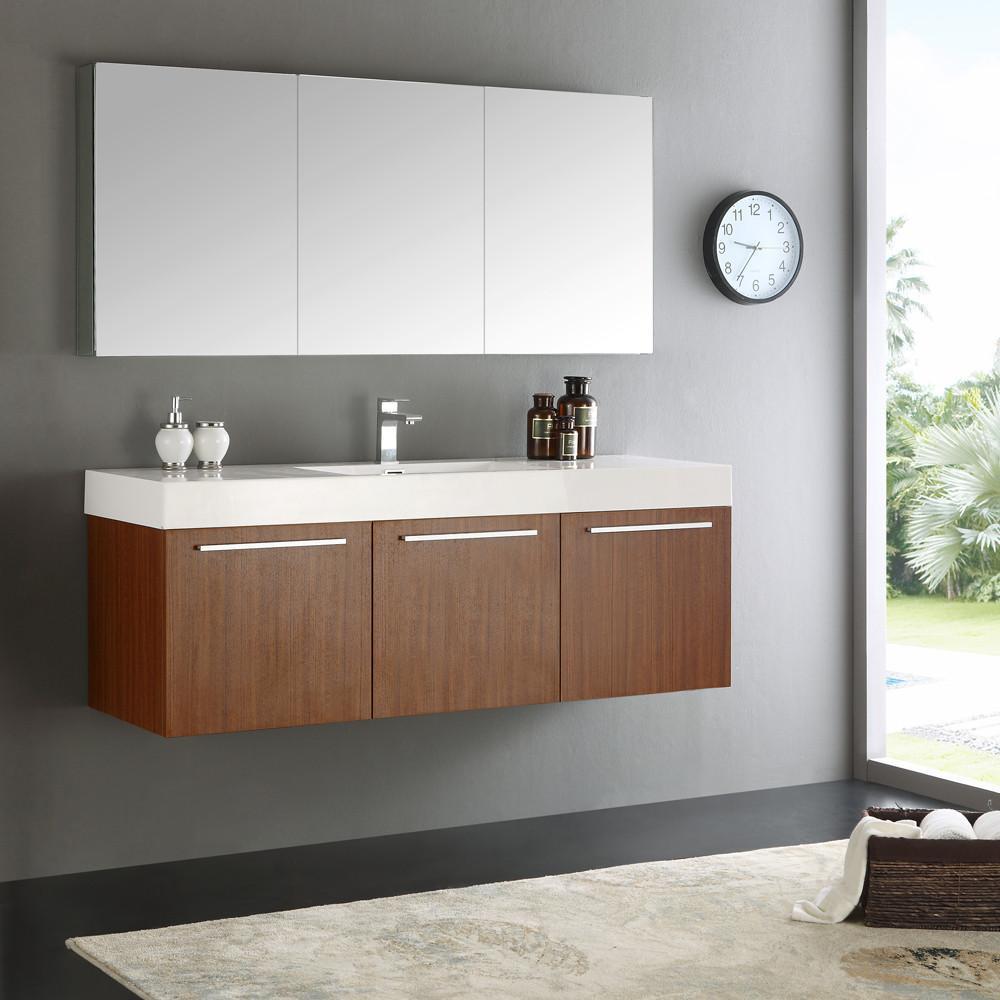 Fresca Vista 60 Teak Wall Hung Single Sink Modern Bathroom Vanity W Medicine Cabinet