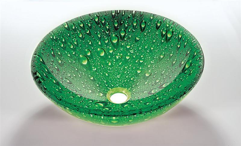 Tempered Glass Green Water Drop Bathroom Vessel Sink