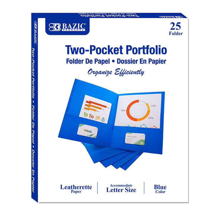BAZIC Premium Blue Color 2-Pocket Portfolio (25/Box)
