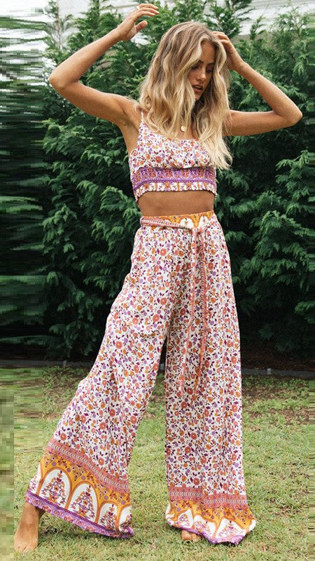 Purple Floral Crop Top and Pants Matching Sets – nwbetter