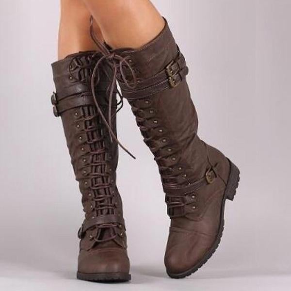 Autumn Winter Vintage Flat Lace Up Mid Calf Boots – nwbetter
