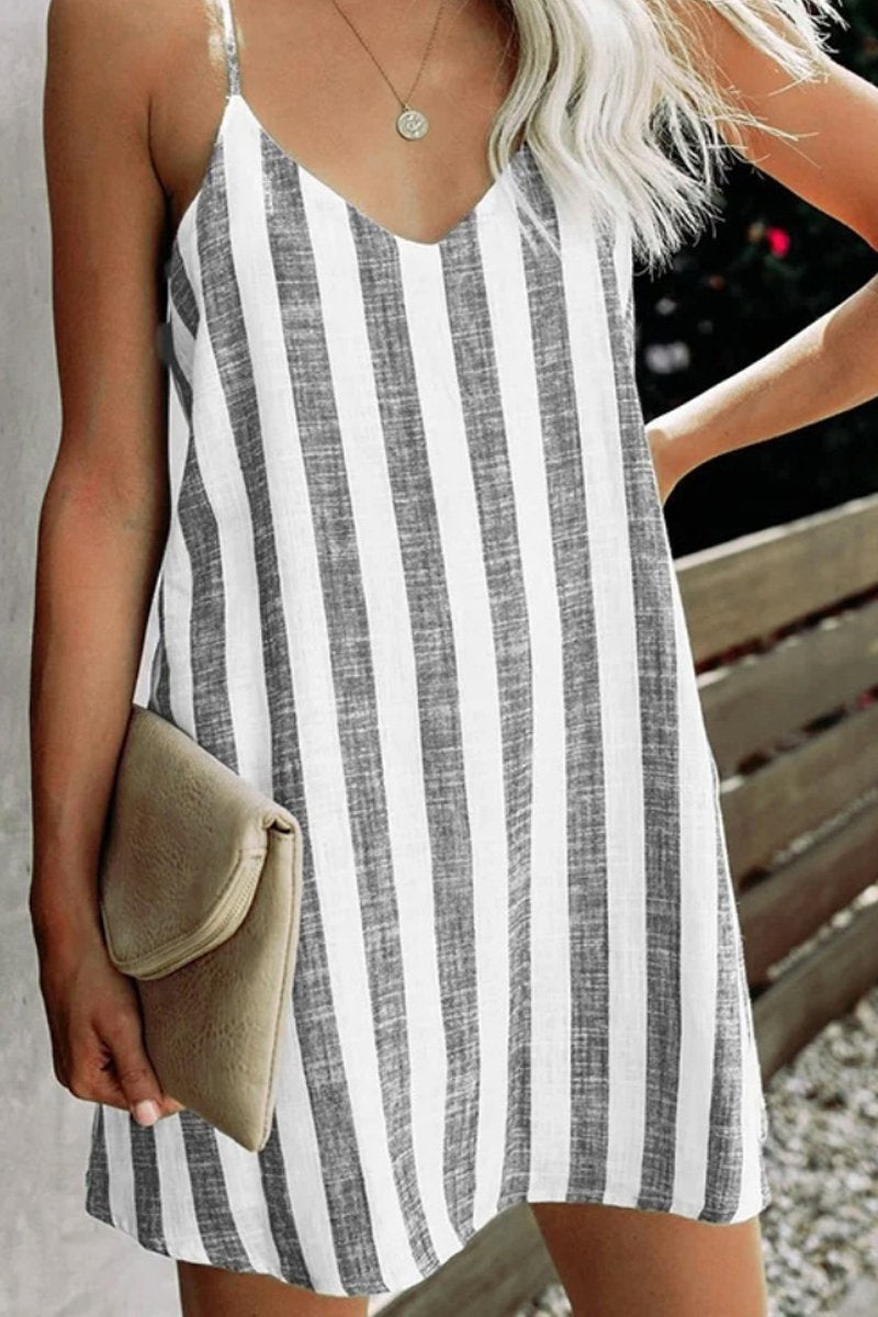 Vertical Stripe Print Sling Mini Dress – nwbetter