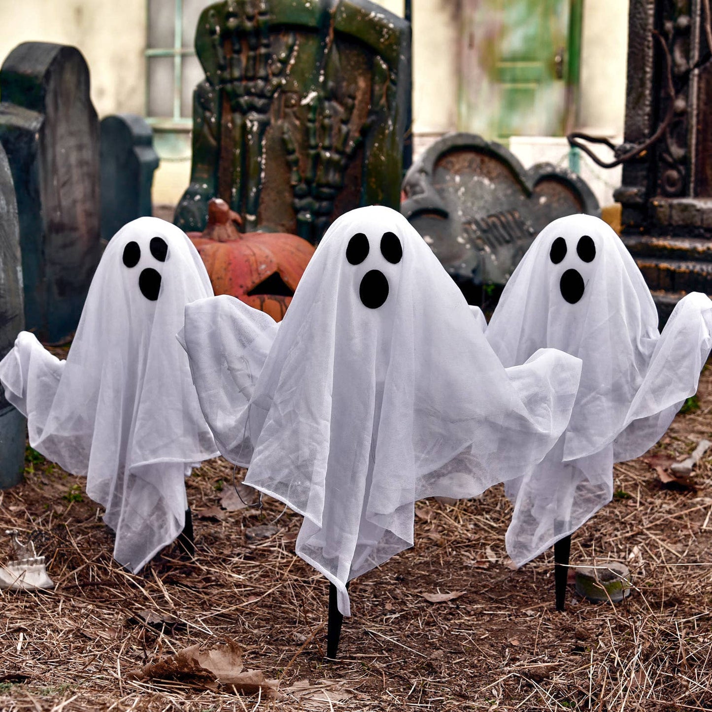 Halloween Ghost Light Up Yard Stakes (set of 3)